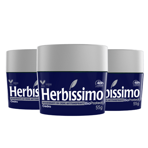 Kit c/3 Unidades de Desodorante Creme Herbissimo Bioprotect 55g Cedro