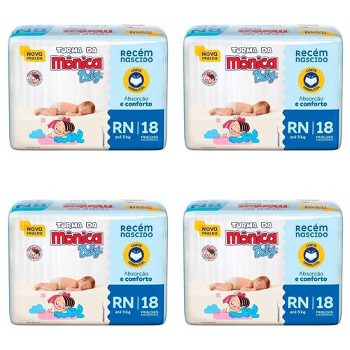 Kit 4 Fraldas Turma da Mônica Jumbinho Tamanho RN com 18 Unidades cada