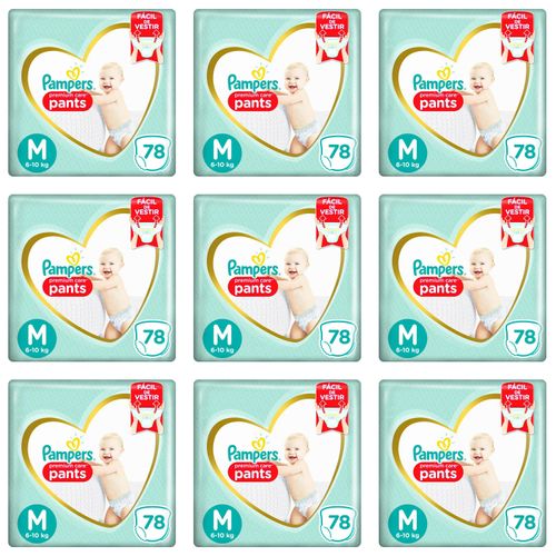 Kit 9 Fraldas Pampers Pc Pants Top M c/78 Unidades