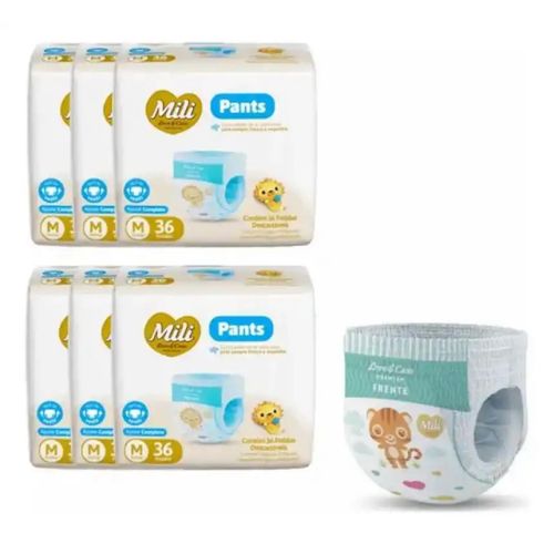Kit 6 Fraldas Mili Lovecare Pants Jumbo (M) 36 Unidades cada