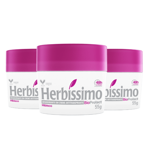 Kit c/3 Unidades de Desodorante Creme Herbissimo Bioprotect 55g Hibisco Kit c/3 Unidades de Desodorante Creme Herbissimo Bioprotect 55g Hibisco