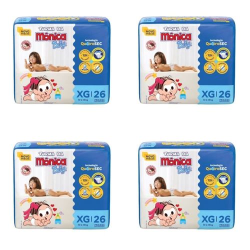 Kit 4 Fraldas Turma da Mônica Econômica XG com 26 Unidades cada
