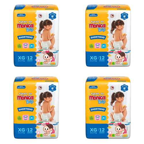 Kit 4 Fraldas Turma da Mônica Short Jumbinho Tamanho XG com 12 Unidades cada Kit 4 Fraldas Turma da Mônica Short Jumbinho Tamanho XG com 12 Unidades cada