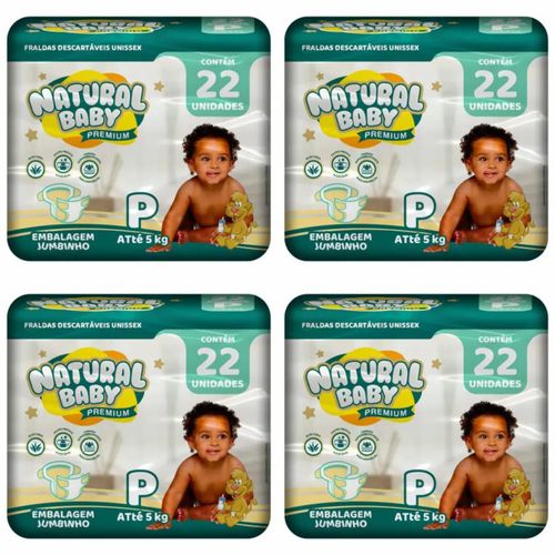 Kit 4 Fraldas Natural Baby Premium Jumbinho P c/22 Unidades cada