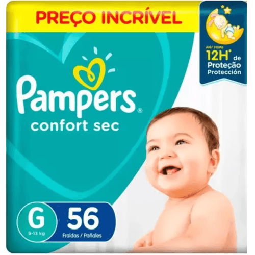 Kit 2 Fraldas Pampers Confort Sec G c/56 Unidades cada Kit 2 Fraldas Pampers Confort Sec G c/56 Unidades cada