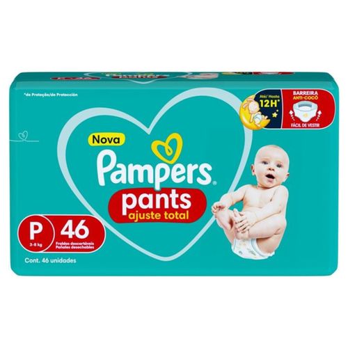 Fralda Descartável Infantil Pants Pampers Ajuste Total P 3 A 8Kg Pacote 46 Unidades