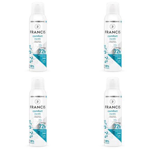 Kit c/4 Unidades de Desodorante Aero Francis 150ml Confort Algodão/Branco Kit c/4 Unidades de Desodorante Aero Francis 150ml Confort Algodão/Branco