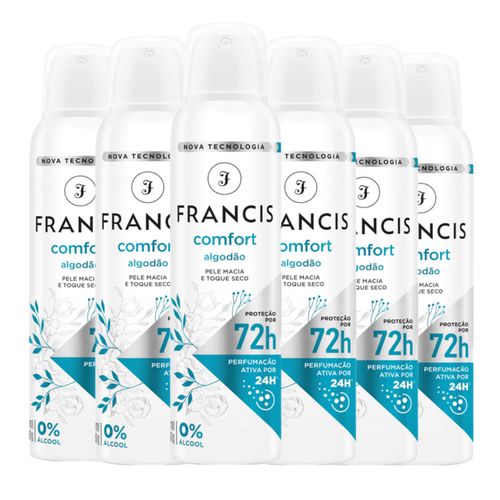 Kit c/6 Unidades de Desodorante Aero Francis 150ml Confort Algodão/Branco