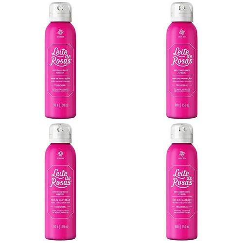 Kit c/4 Unidades de Desodorante Leite Rosa Aerosol Tradicional 150Ml Kit c/4 Unidades de Desodorante Leite Rosa Aerosol Tradicional 150Ml