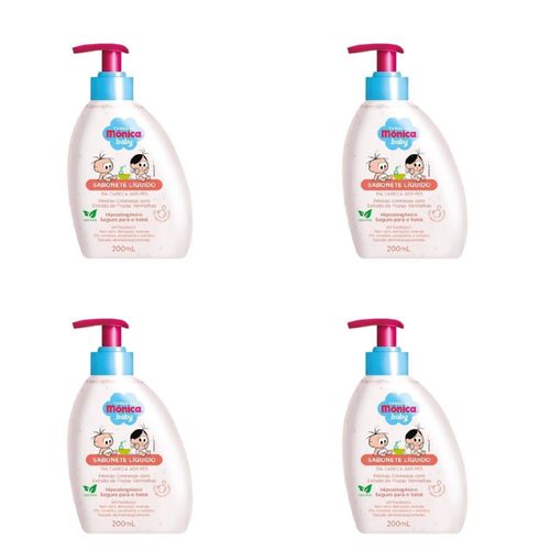 Kit c/4 Sabonetes Liquido Infantil Turma Da Mônica 200ml Perolado Frutas Vermelhas