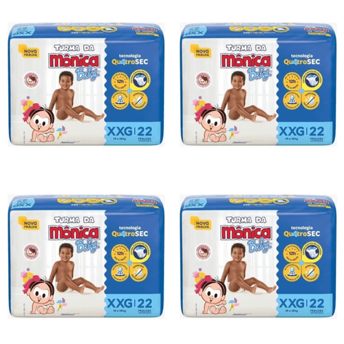 Kit 4 Fraldas Turma da Mônica Econômica XXG c/22 Unidades cada Kit 4 Fraldas Turma da Mônica Econômica XXG c/22 Unidades cada
