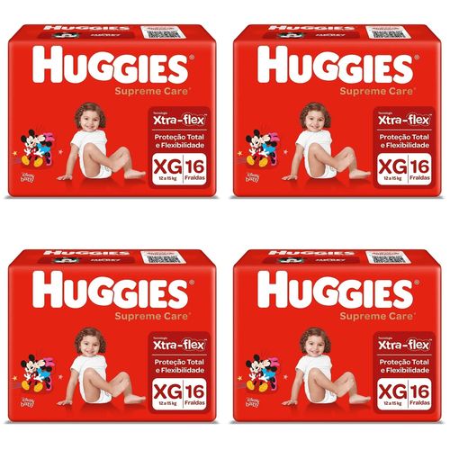 Kit 4 Fraldas Huggies Supreme Care Jumbo Xg 16 Unidades cada Kit 4 Fraldas Huggies Supreme Care Jumbo Xg 16 Unidades cada