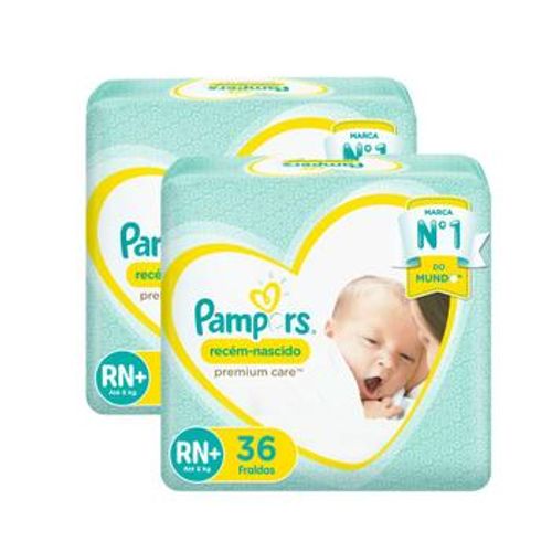 Kit 2 Fraldas Recem Nascido ”Rn+” Pampers c/ 36 Unidades cada Kit 2 Fraldas Recem Nascido ”Rn+” Pampers c/ 36 Unidades cada