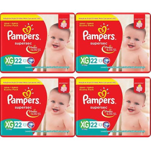 Kit 4 Fraldas Supersec ”Xg” Pampers Simples c/22 Unidades cada