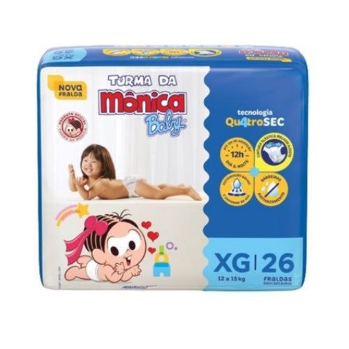 Kit 2 Fraldas Turma da Mônica Econômica Tamanho XG com 26 unidades Kit 2 Fraldas Turma da Mônica Econômica Tamanho XG com 26 unidades