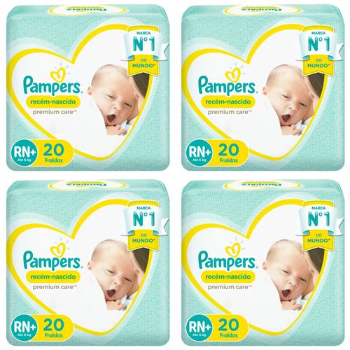 Kit 4 Fraldas Pampers Rn+ P/Care 6Kg 20 Unidades cada Kit 4 Fraldas Pampers Rn+ P/Care 6Kg 20 Unidades cada