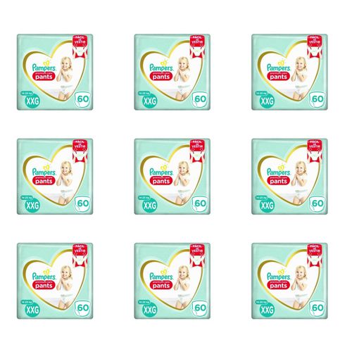 Kit 9 Fraldas Pampers Pc Pants Top Xxg c/60 Unidades