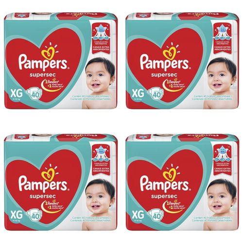 Kit 4 Fraldas Supersec Hiper ”Xg” Pampers Simples c/40 Unidades
