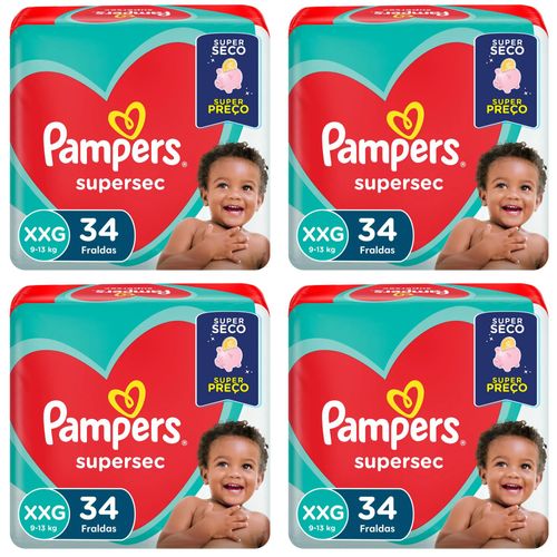 Kit 4 Fraldas Supersec Hiper ”Xxg” Pampers Simples c/34 Unidades cada Kit 4 Fraldas Supersec Hiper ”Xxg” Pampers Simples c/34 Unidades cada
