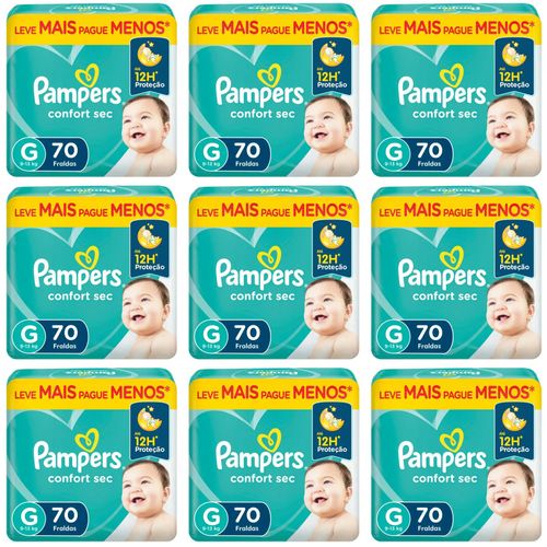 Kit 9 Fraldas Confortsec ”G” Pampers Simples c/70 Unidades cada Kit 9 Fraldas Confortsec ”G” Pampers Simples c/70 Unidades cada