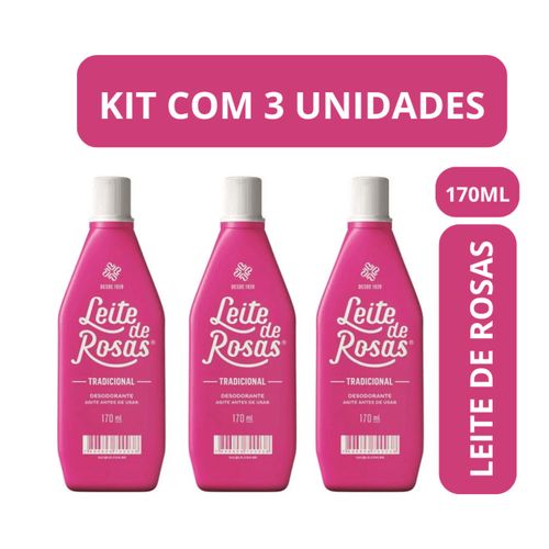 Kit c/3 Unidades de Desodorante Leite De Rosas 170ml Tradicional Kit c/3 Unidades de Desodorante Leite De Rosas 170ml Tradicional