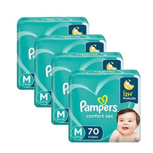 Kit 4 Fraldas Pampers Confort Sec M c/70 Unidades cada Kit 4 Fraldas Pampers Confort Sec M c/70 Unidades cada