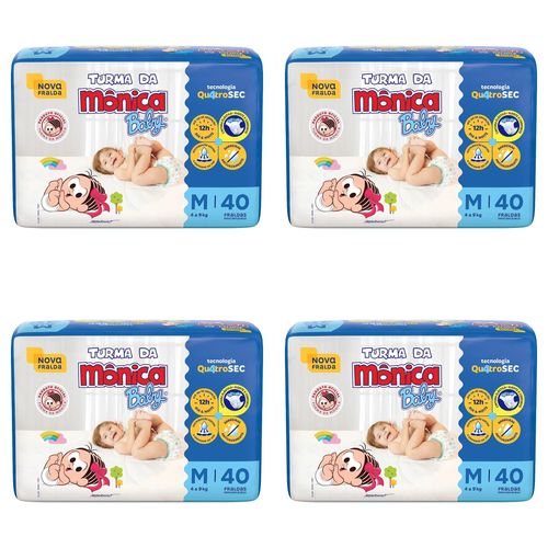 Kit 4 Fraldas Turma da Mônica Econômica M com 40 Unidades cada