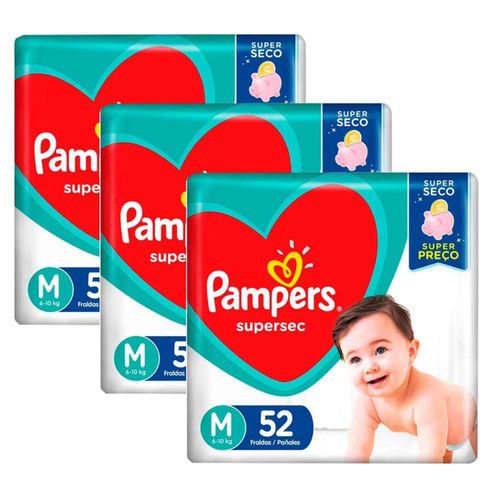 Kit 3 Fraldas Supersec ”M” Pampers Simples c/52 Unidades cada