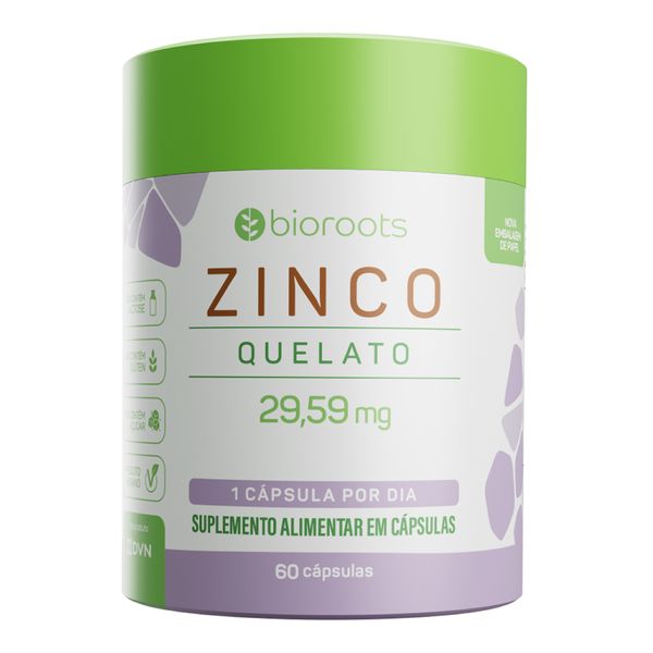 Complemento Alimentar Zinco Quelato 30mg Bioroots 60 Cápsulas