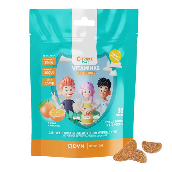 Complemento Alimentar C-Triple Kids Vitamina C + D + Zinco Laranja 30 Gomas