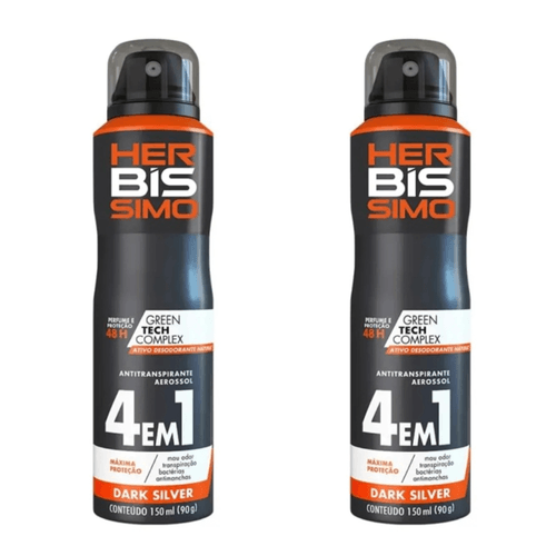 Kit c/2 Unidades de Desodorante Aerosol Herbissimo 150ml Dark Silver Kit c/2 Unidades de Desodorante Aerosol Herbissimo 150ml Dark Silver