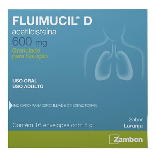 Expectorante Fluimucil-D 600Mg Sabor Laranja 16 Envelopes 5G Granulado Para Solução Oral