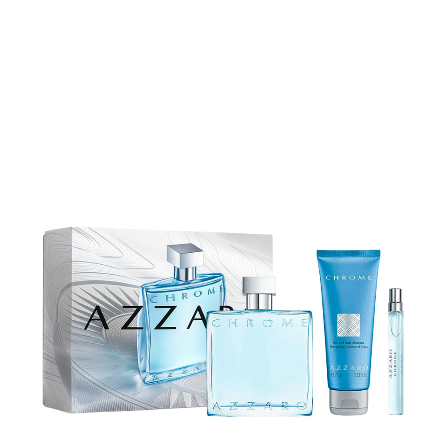 Kit Azzaro Chrome Masculino - Edt 100ml + Travel Size 10ml + Hair & Body 75ml