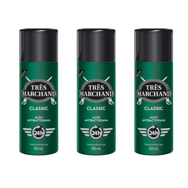 Kit c/ 3 Unidades de Desodorante Spray Tres Marchand 100ml Classic