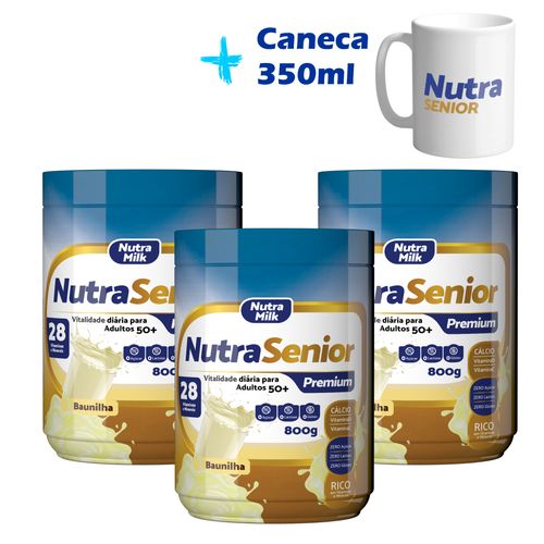 kit 3 de Nutra Senior 50+ 800g linha Premium Zero Lactose e Zero Açúcar + Presente exclusivo Caneca Kit Baunilha + Caneca kit 3 de Nutra Senior 50+ 800g linha Premium Zero Lactose e Zero Açúcar + Presente exclusivo Caneca Kit Baunilha + Caneca