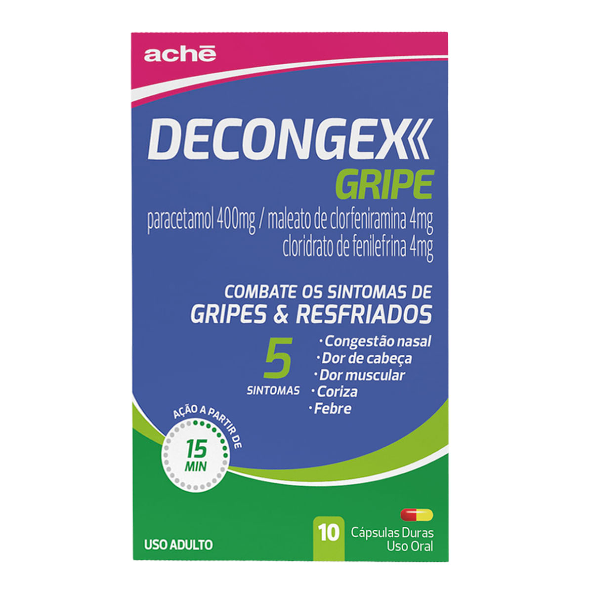 Antigripal Decongex Gripe Paracetamol 400mg + Maleato de Clorfeniramina 4mg + Cloridrato de Fenilefrina 4mg 10 Cápsulas Duras