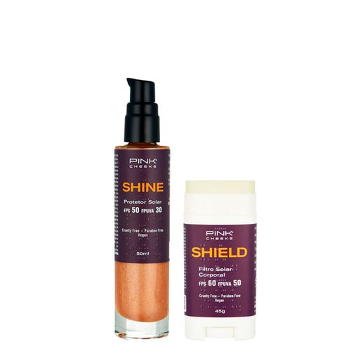 Kit Pink Cheeks - Protetor Solar Corporal com Iluminador Shield Fps 50 Fpuva 30 50ml + Protetor Solar Corporal Shield Fps 60 Fpuva 50 45g Kit