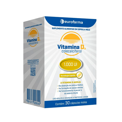 Vitamina D 1.000 UI Eurofarma 30 cápsulas