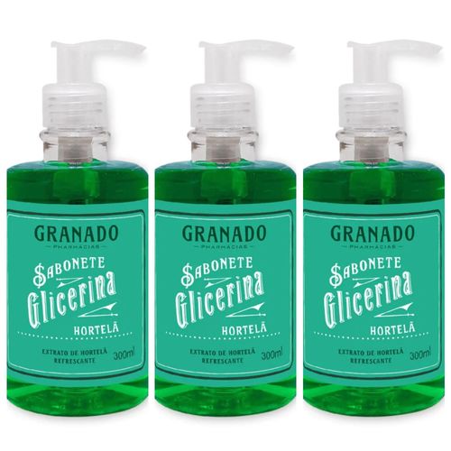 Kit com 3 Unidades de Sabonete Líquido Glicerina Hortelã 300ml Granado Kit com 3 Unidades de Sabonete Líquido Glicerina Hortelã 300ml Granado