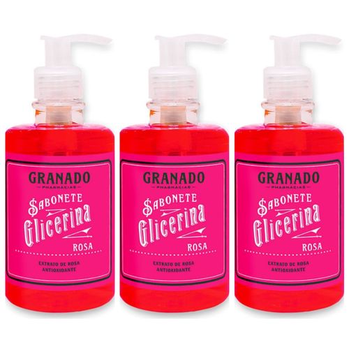 Kit com 3 Unidades de Granado Sabonete Líquido Glicerina Rosa 300ml