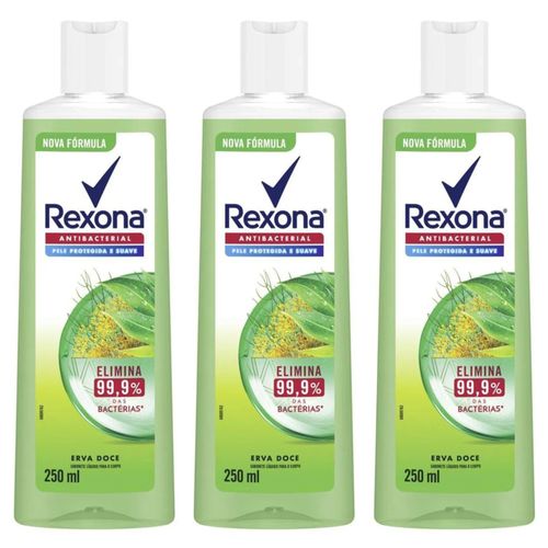 Kit com 3 Unidades de Sabonete Líquido Rexona Antibacterial Erva-Doce 250ml