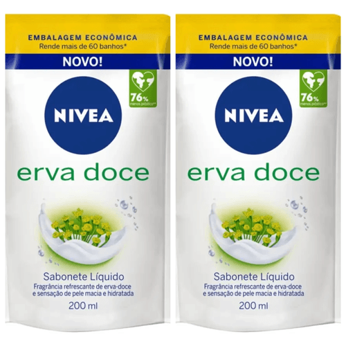 Kit com 2 Unidades de Sabonete Nivea Líquido Refil Erva Doce 200ml Kit com 2 Unidades de Sabonete Nivea Líquido Refil Erva Doce 200ml
