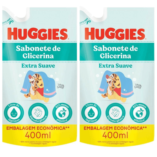 Kit com 2 Unidades de Huggies Refil Sabonete Líquido Glicerina Extra Suave 400ml Kit com 2 Unidades de Huggies Refil Sabonete Líquido Glicerina Extra Suave 400ml
