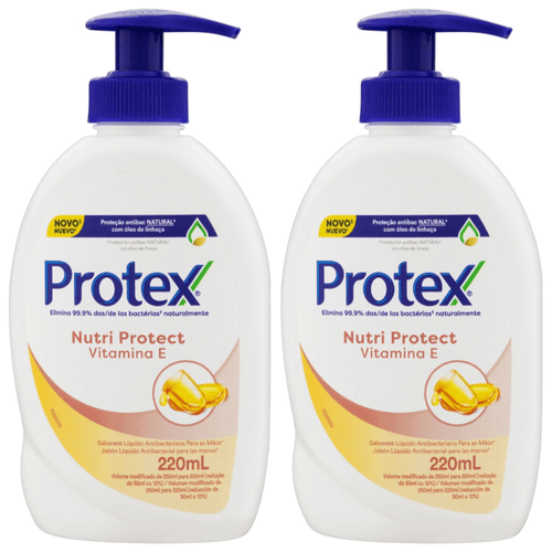 Kit com 2 Unidades de Sabonete Líquido Antibacteriano Protex Nutri Protect Vitamina E com 220ml Kit com 2 Unidades de Sabonete Líquido Antibacteriano Protex Nutri Protect Vitamina E com 220ml