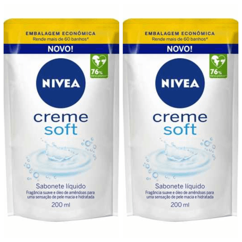 Kit com 2 Unidades de Nivea Creme Soft Refil Sabonete Líquido 200ml