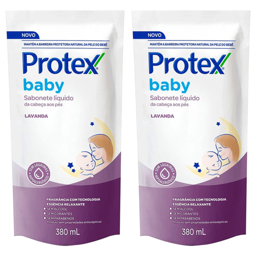 Kit com 2 Unidades de Sabonete Líquido Infantil Protex Baby Lavanda Refil 380ml