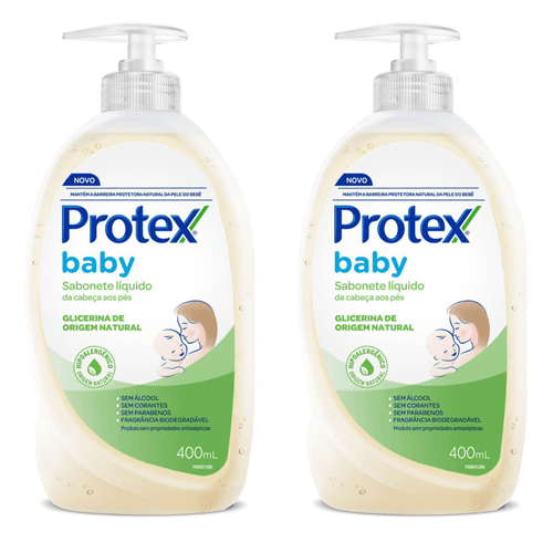Kit com 2 Unidades de Sabonete Líquido da Cabeça aos Pés Glicerina Protex Baby Frasco 400ml