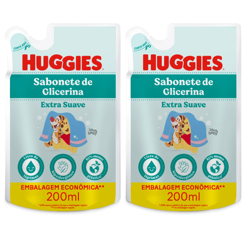 Kit com 2 Unidades de Sabonete Líquido Refil Huggies Extra Suave 200ml