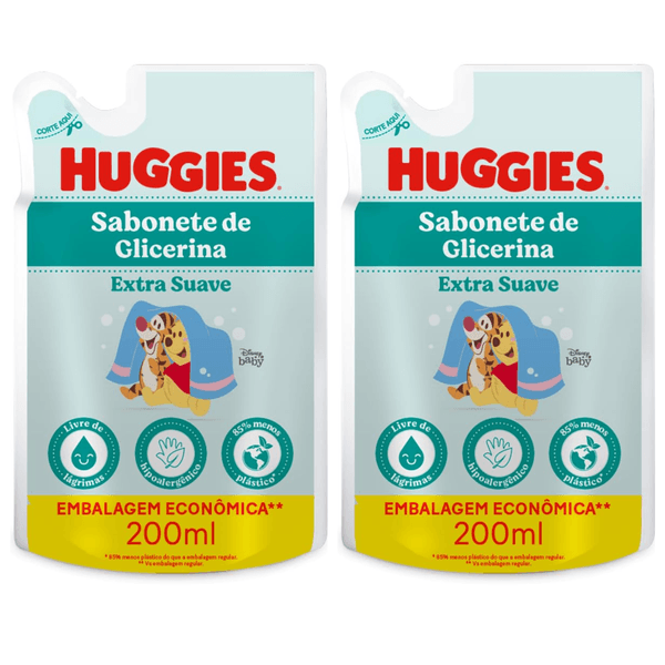 Kit com 2 Unidades de Sabonete Líquido Refil Huggies Extra Suave 200ml
