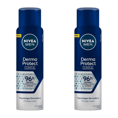 Kit com 2 Unidades de Desodorante Antitranspirante Aerosol Nivea Men Clinical Derma Protect Masculino 96H 150ml